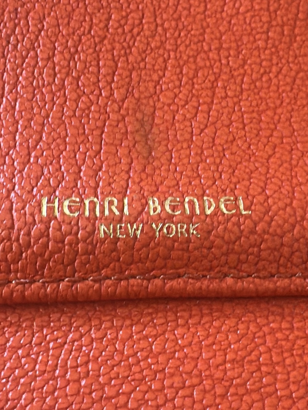 Henri Bendel orange & Gold Trifold Leather Wallet Zip Pocket 7.5" x 4" (bags26) - Picture 7 of 8
